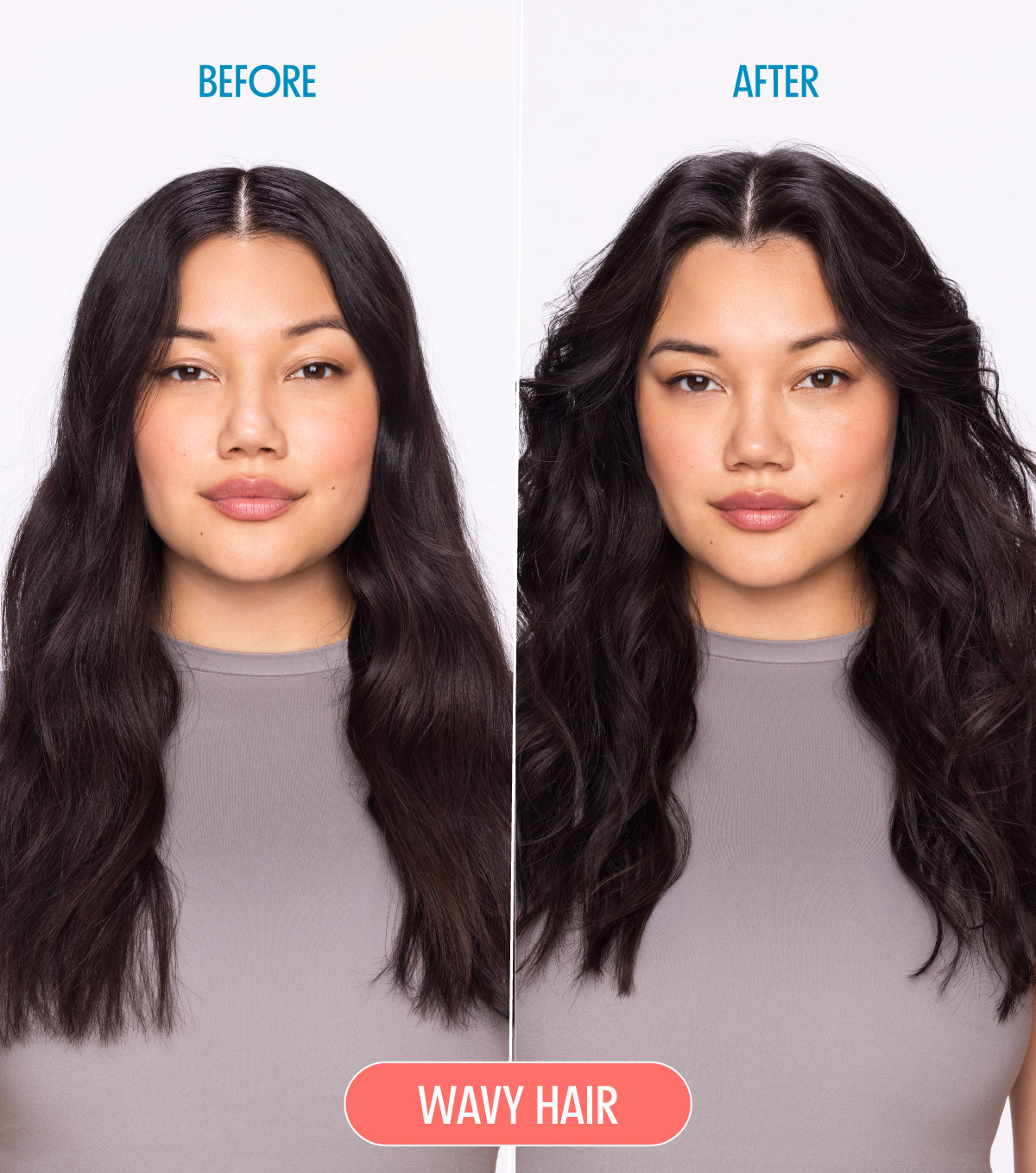 Before and After image of model who used Beach Babe Dry Shampoo Powder