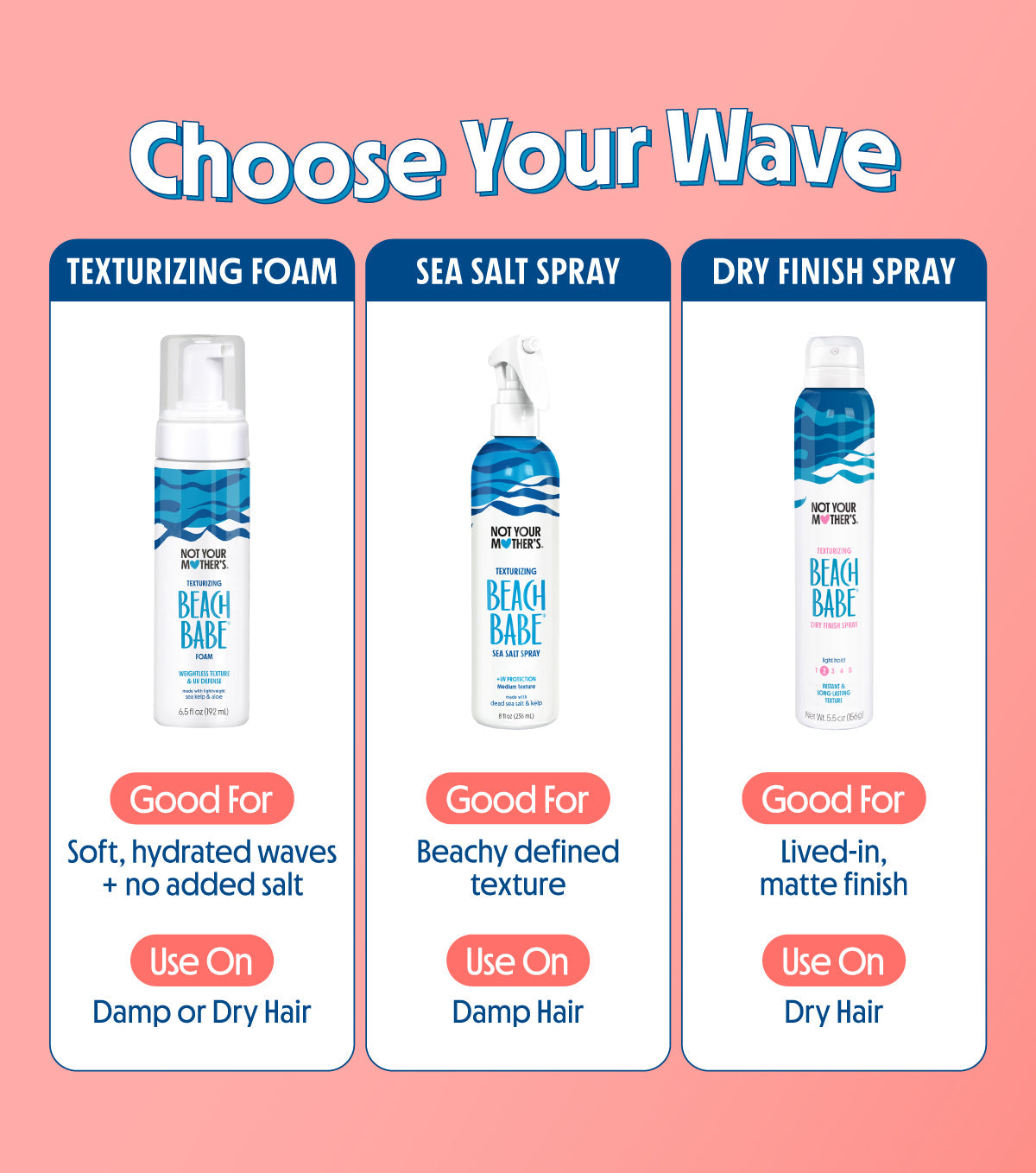 Three different Beach Babe hair products for different uses